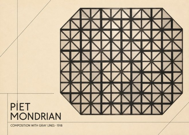 Piet Mondrian Composition with Gray Lines No6 - Poster