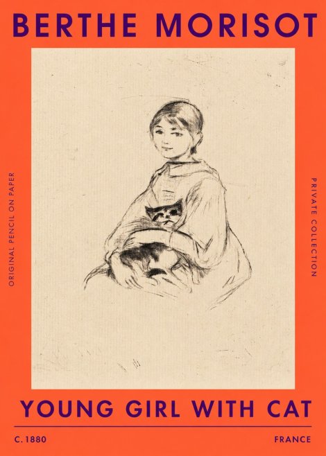 Berthe Morisot Young Girl with Cat No3 - Poster