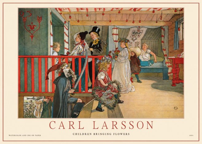 Carl Larsson Children Bringing Flowers No1 - Poster