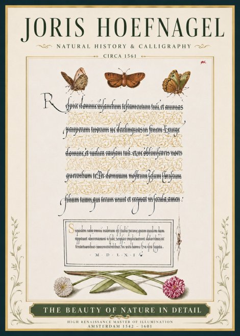 Joris Hoefnagel Butterflies, Flowers and Calligraphy Page No5 - Poster