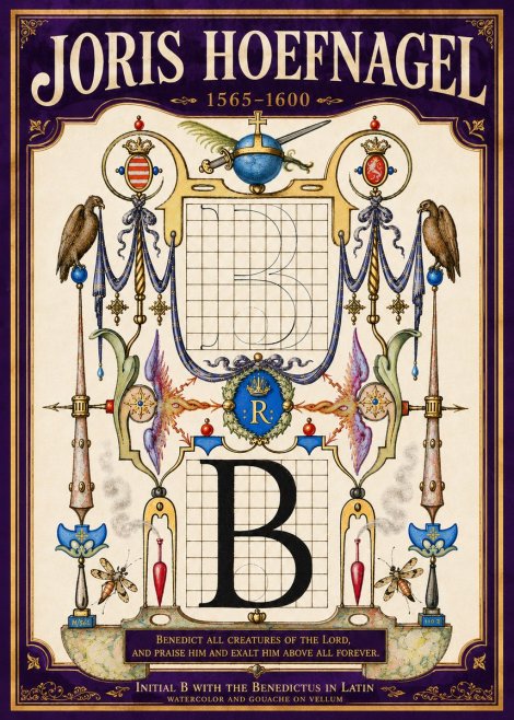 Joris Hoefnagel Initial B with the Benedictus in Latin No5 - Poster