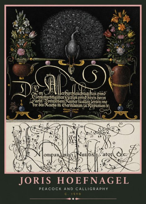 Joris Hoefnagel Peacock and Calligraphy No2 - Poster