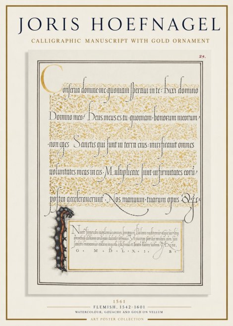 Joris Hoefnagel Calligraphic Manuscript with Gold Ornament No1 - Poster