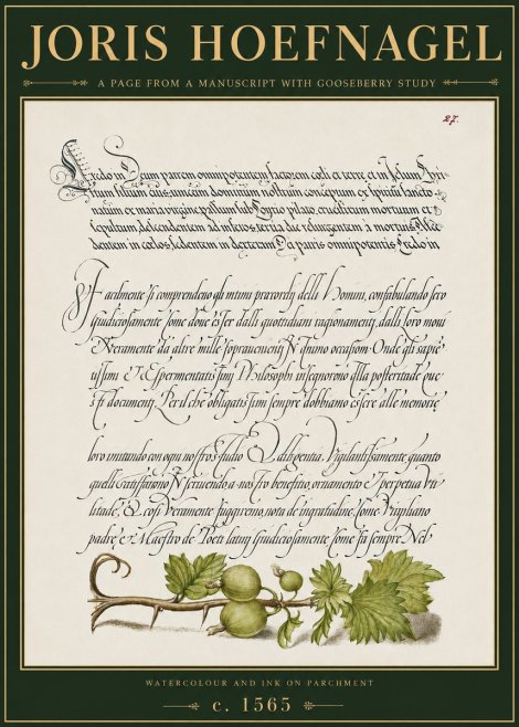 Joris Hoefnagel A Page from a Manuscript with Gooseberry Study No4 - Poster