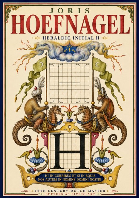 Joris Hoefnagel Heraldic Initial H No5 - Poster