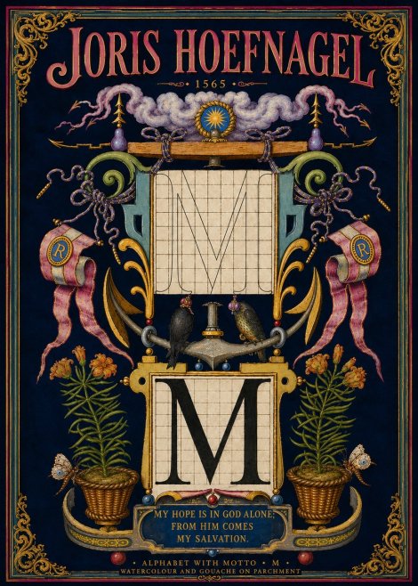 Joris Hoefnagel Alphabet with Motto • M • No5 - Poster