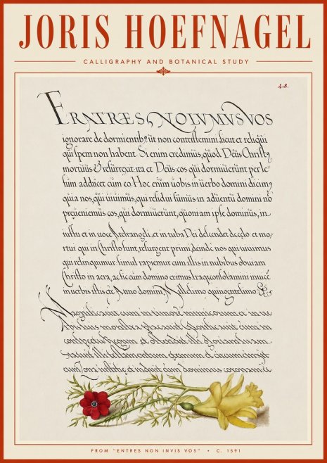 Joris Hoefnagel Calligraphy and Botanical Study I No6 - Poster