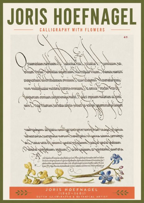 Joris Hoefnagel Calligraphy with Flowers No3 - Poster