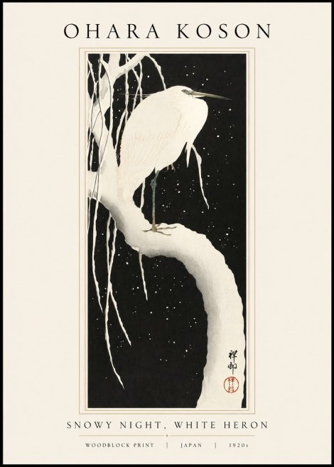 Ohara Koson Snowy Night, White Heron No1 - Poster