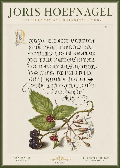 Joris Hoefnagel Calligraphy and Botanical Study II No3 - Poster