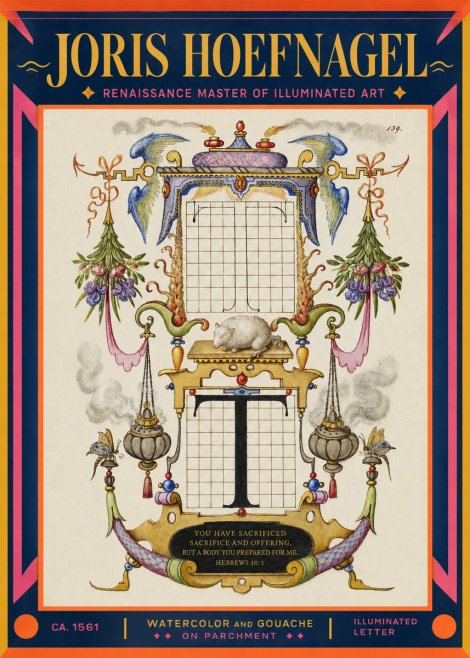 Joris Hoefnagel Letter T with Biblical Verse No2 - Poster
