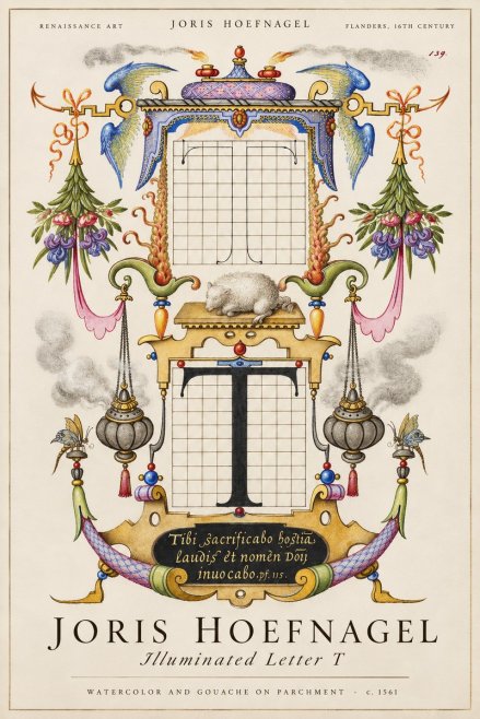 Joris Hoefnagel Letter T with Biblical Verse No3 - Poster