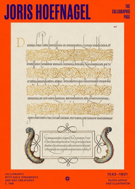 Joris Hoefnagel Calligraphic Page with Gold Ornaments and Sea Creatures No2 - Poster