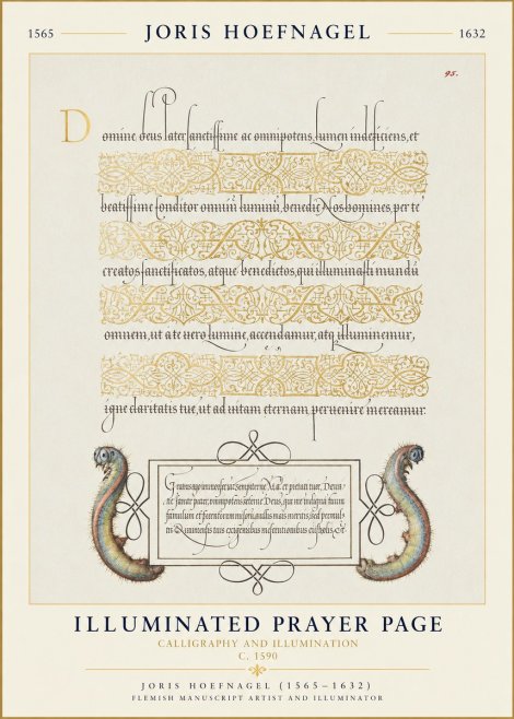Joris Hoefnagel Calligraphic Page with Gold Ornaments and Sea Creatures No6 - Poster