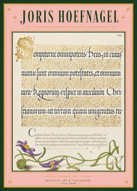 Joris Hoefnagel Composition with Calligraphy and Flowers No3 - Poster