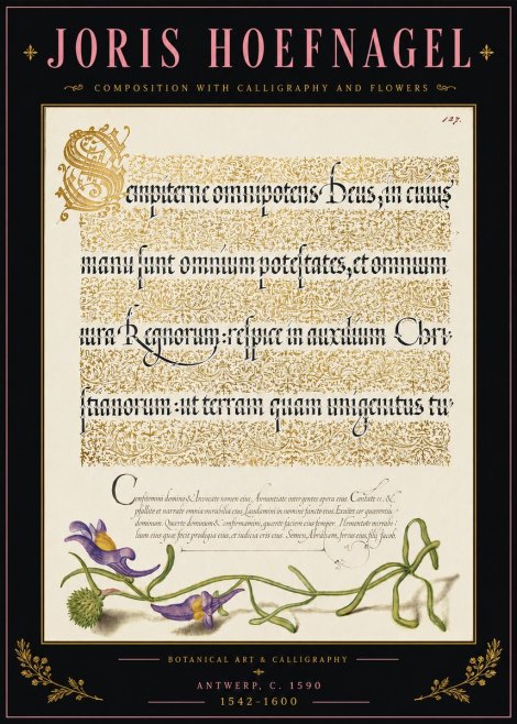 Joris Hoefnagel Composition with Calligraphy and Flowers No5 - Poster