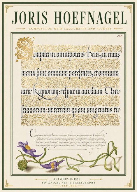 Joris Hoefnagel Composition with Calligraphy and Flowers No6 - Poster