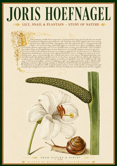 Joris Hoefnagel Lily, Snail & Plantain - Study of Nature No6 - Poster