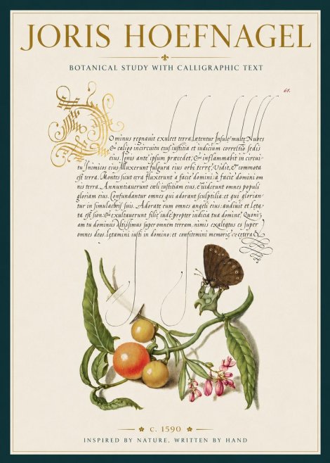 Joris Hoefnagel Botanical Study with Calligraphic Text No3 - Poster