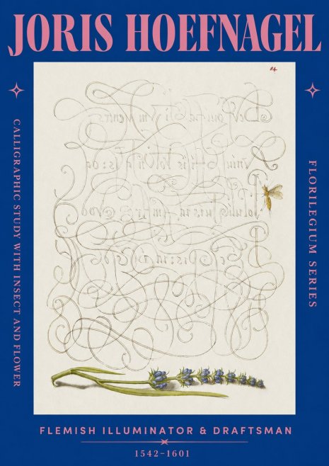 Joris Hoefnagel Calligraphic Study with Insect and Flower No2 - Poster