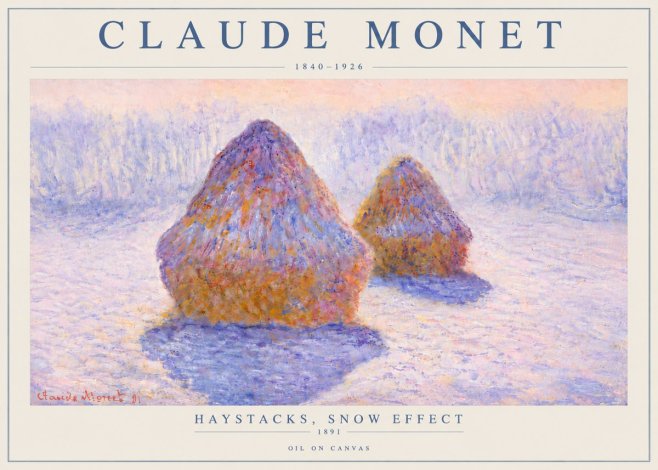 Monet Haystacks, Snow Effect No6 - Poster