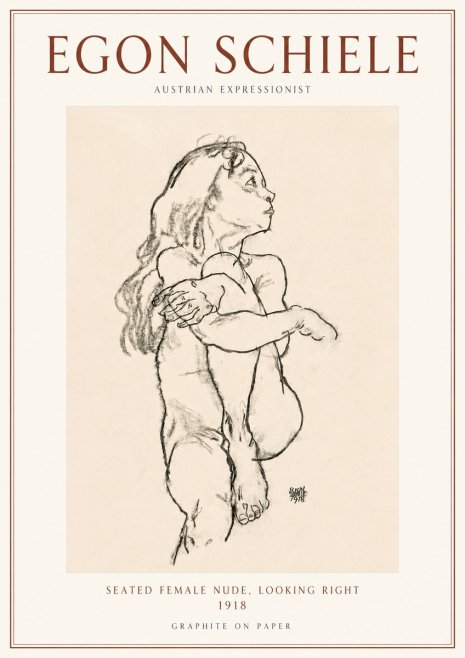Schiele Seated Female Nude, Looking Right No3 - Poster