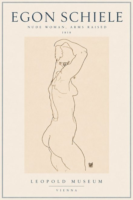 Schiele Nude Woman, Arms Raised No3 - Poster