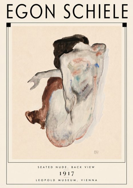 Schiele Seated Nude, Back View No6 - Poster