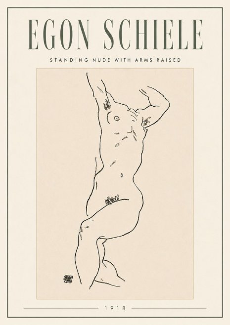 Schiele Standing Nude with Arms Raised No5 - Poster