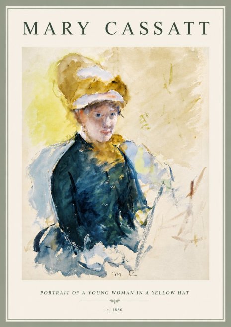 Mary Cassatt Portrait of a Young Woman in a Yellow Hat No6 - Poster