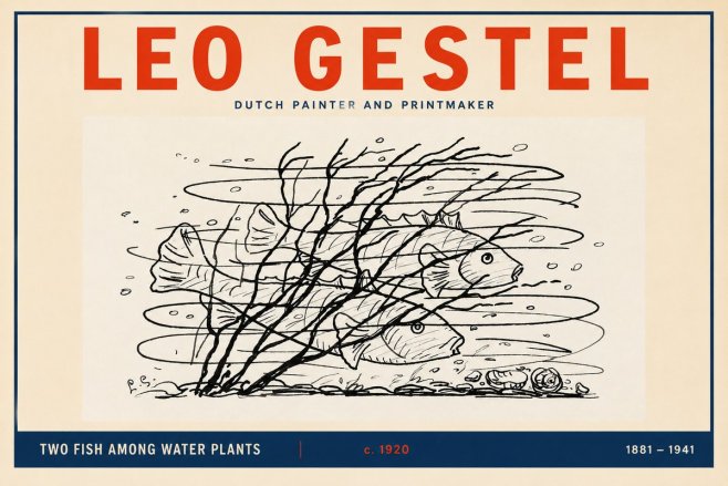 Leo Gestel Two Fish Among Water Plants No2 - Poster