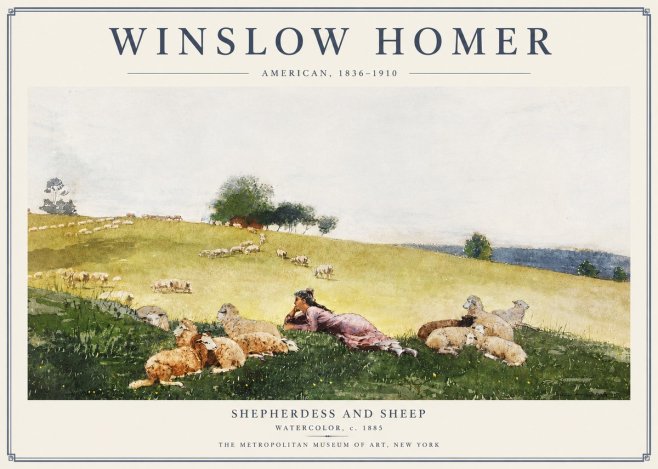 Winslow Homer Shepherdess and Sheep No3 - Poster