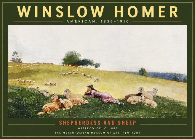 Winslow Homer Shepherdess and Sheep No5 - Poster