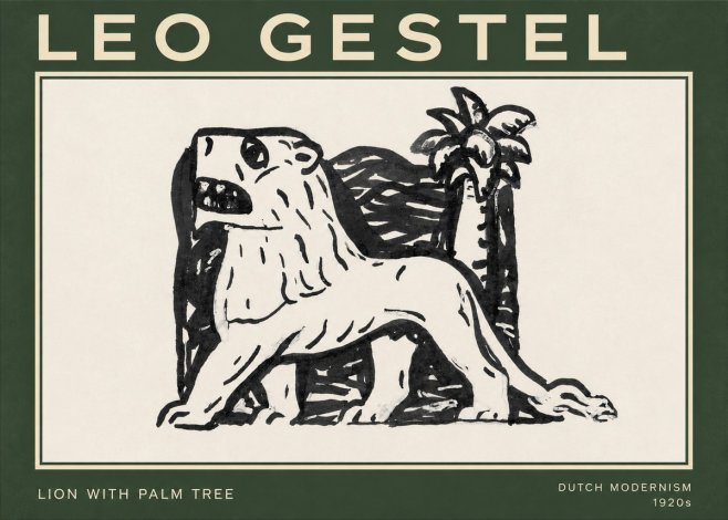 Leo Gestel Lion with Palm Tree No3 - Poster