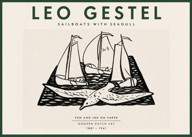 Leo Gestel Sailboats with Seagull No5 - Poster