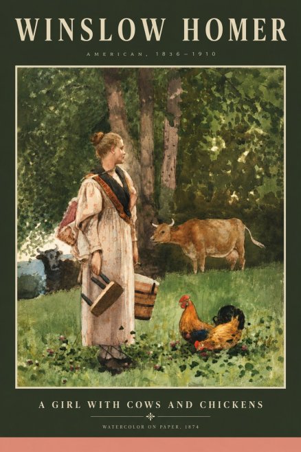 Winslow Homer A Girl with Cows and Chickens No5 - Poster