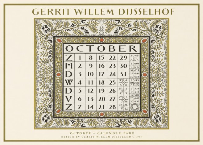 Gerrit Willem Dijsselhof October - Calendar Page No1 - Poster