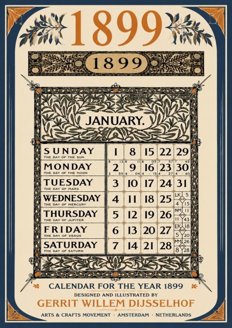 Gerrit Willem Dijsselhof January. Calendar for 1899. No6 - Poster