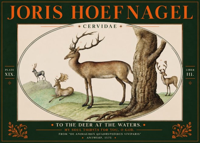 Joris Hoefnagel Deer at the Fountains No5 - Poster