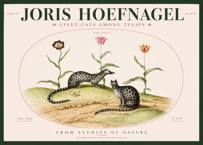 Joris Hoefnagel Civet Cats Among Tulips No3 - Poster