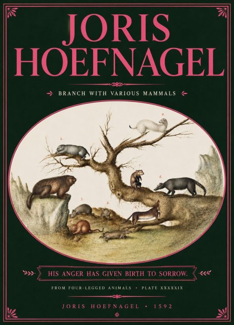 Joris Hoefnagel Branch with Various Mammals No6 - Poster