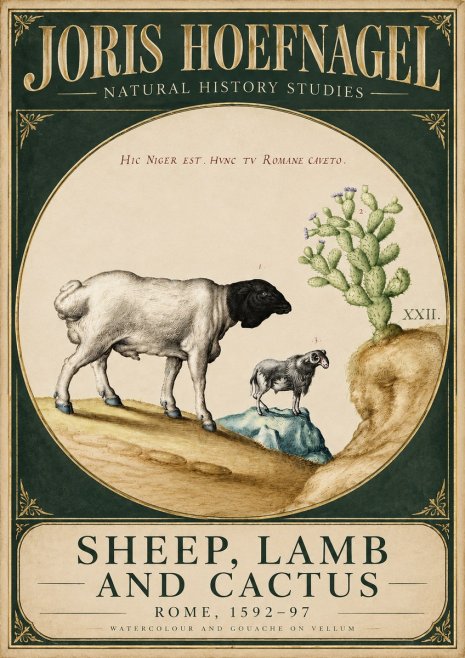 Joris Hoefnagel Sheep and Lamb with Flowering Cactus No6 - Poster