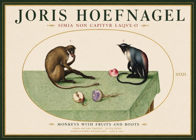 Joris Hoefnagel Monkeys with Fruits and Roots No3 - Poster