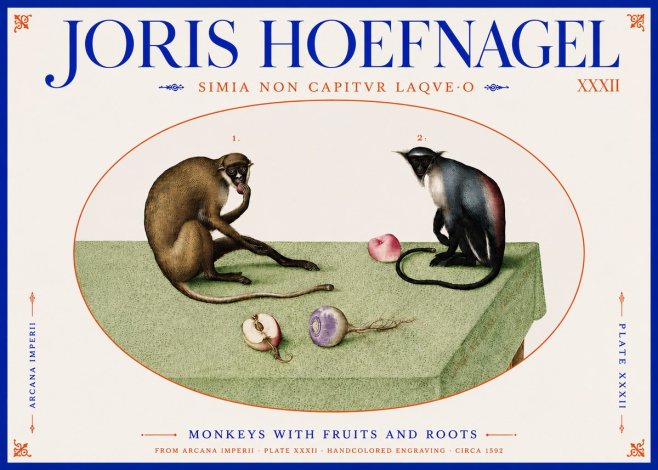 Joris Hoefnagel Monkeys with Fruits and Roots No4 - Poster