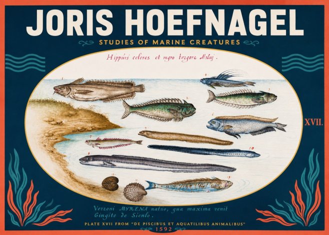 Joris Hoefnagel Plate Xvii from "De Piscibus Et Aquatilibus Animalibus" No2 - Poster