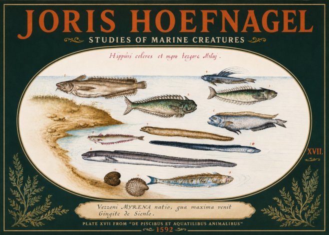 Joris Hoefnagel Plate Xvii from "De Piscibus Et Aquatilibus Animalibus" No4 - Poster