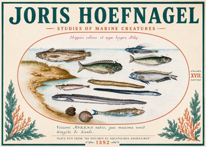 Joris Hoefnagel Plate Xvii from "De Piscibus Et Aquatilibus Animalibus" No5 - Poster