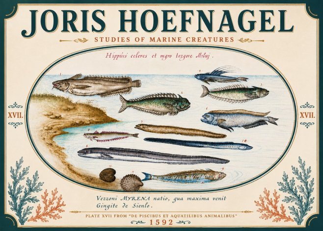 Joris Hoefnagel Plate Xvii from "De Piscibus Et Aquatilibus Animalibus" No6 - Poster