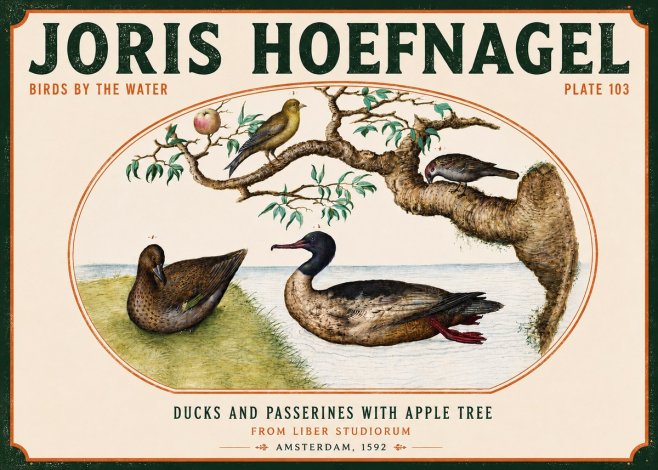 Joris Hoefnagel Ducks and Passerines with Apple Tree No4 - Poster
