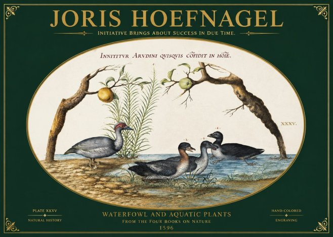 Joris Hoefnagel Waterfowl and Aquatic Plants No2 - Poster